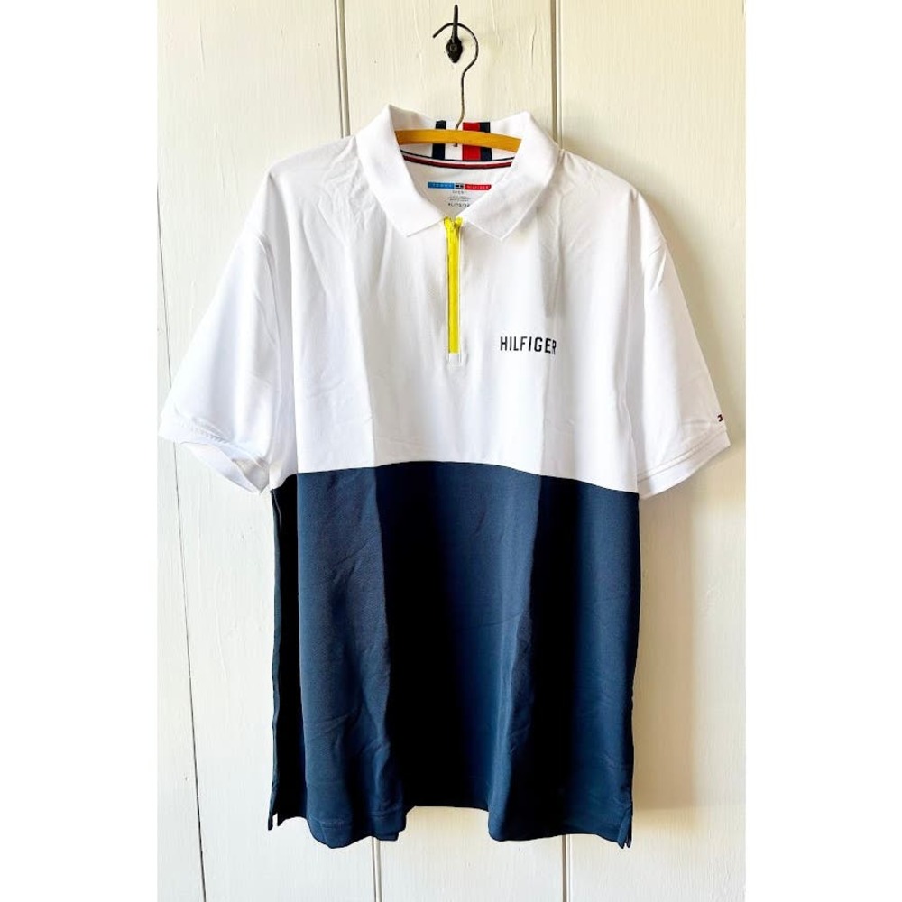 Tommy Hilfiger Sport polo shirt new men size xl white blue quarter zip